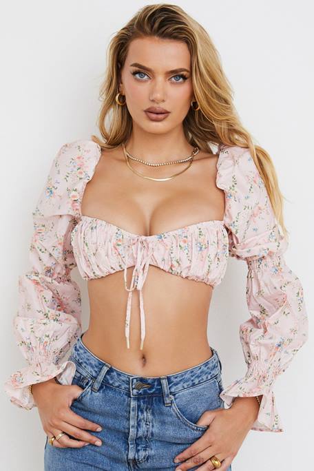 House of CB Kleidung Z26T745 Gerafftes Bralette-Oberteil mit rosa Blumenmuster von Henrietta