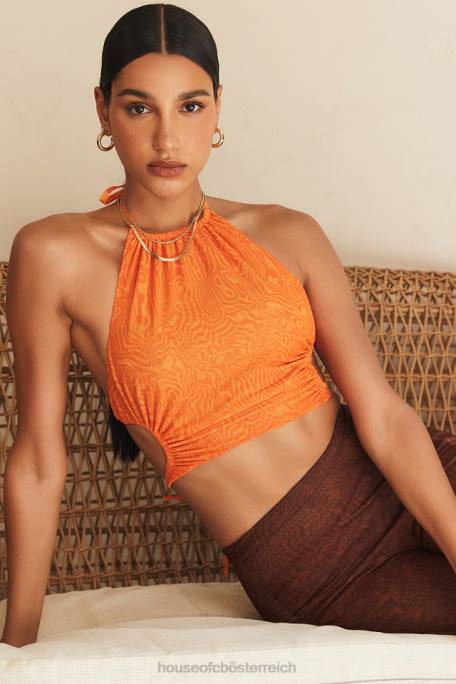 House of CB Kleidung Z26T747 Herrin rockt das orangefarbene Neckholder-Crop-Top „Vacay Mode“