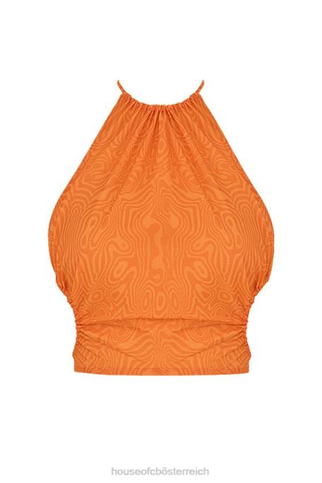 House of CB Kleidung Z26T747 Herrin rockt das orangefarbene Neckholder-Crop-Top „Vacay Mode“