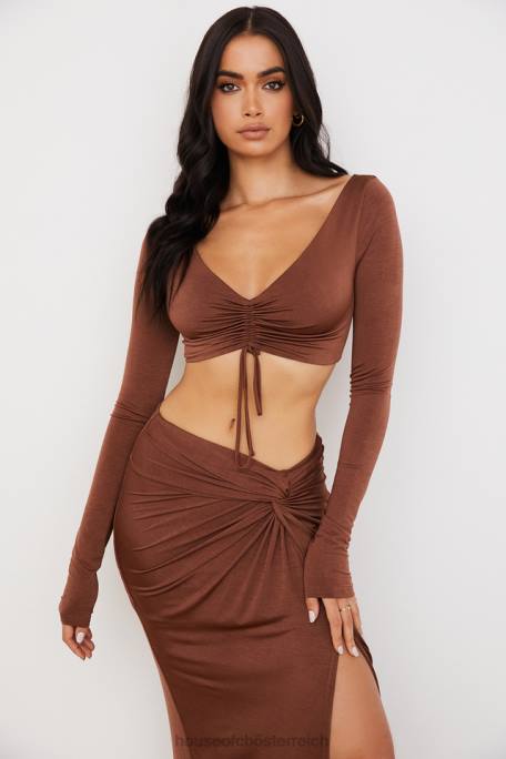 House of CB Kleidung Z26T749 Angelita Chocolate gerafftes Crop-Top