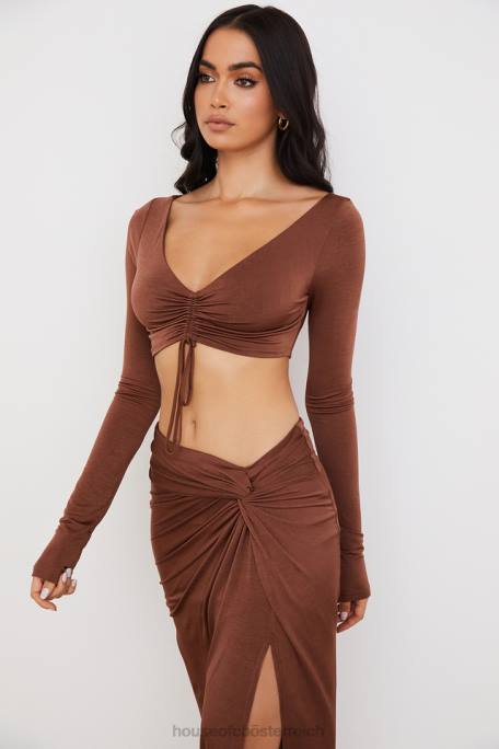 House of CB Kleidung Z26T749 Angelita Chocolate gerafftes Crop-Top