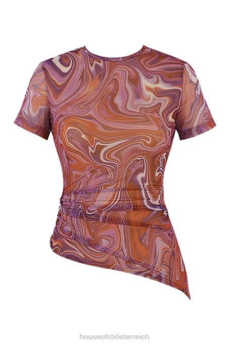 House of CB Kleidung Z26T750 Claudie Lila Swirl asymmetrisches T-Shirt