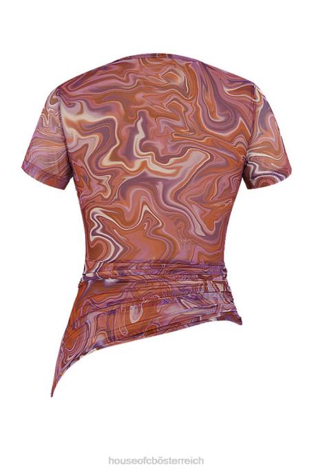 House of CB Kleidung Z26T750 Claudie Lila Swirl asymmetrisches T-Shirt