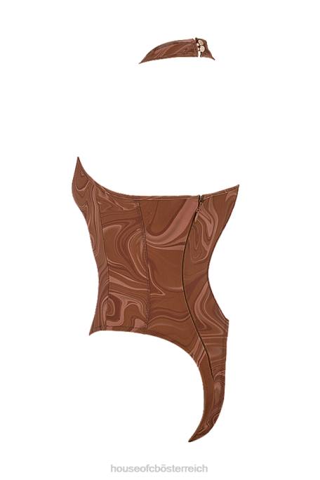 House of CB Kleidung Z26T752 Neckholder-Body mit Wirbelmuster von Sabine Cocoa