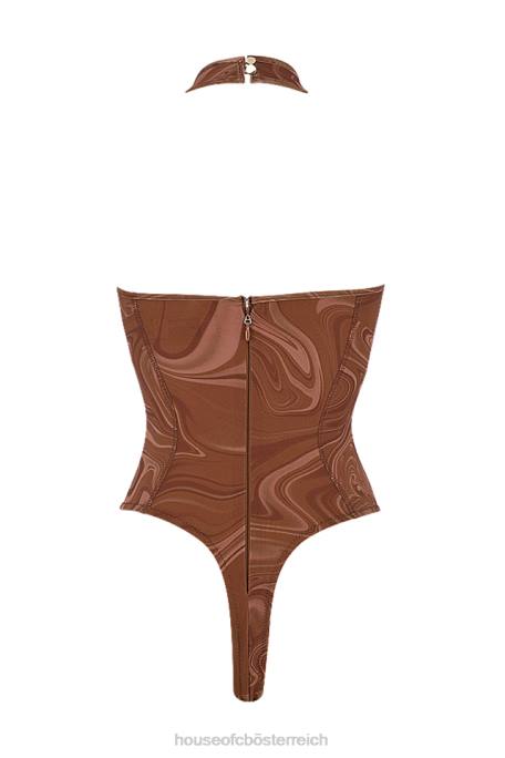 House of CB Kleidung Z26T752 Neckholder-Body mit Wirbelmuster von Sabine Cocoa