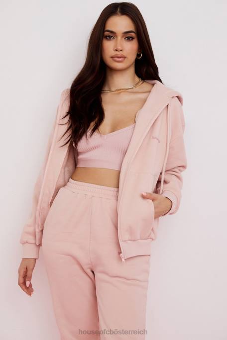 House of CB Kleidung Z26T766 Storm Blush Blush Kapuzenpullover mit durchgehendem Reißverschluss