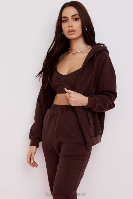 House of CB Kleidung Z26T767 Storm Chocolate Kapuzenpullover mit durchgehendem Reißverschluss