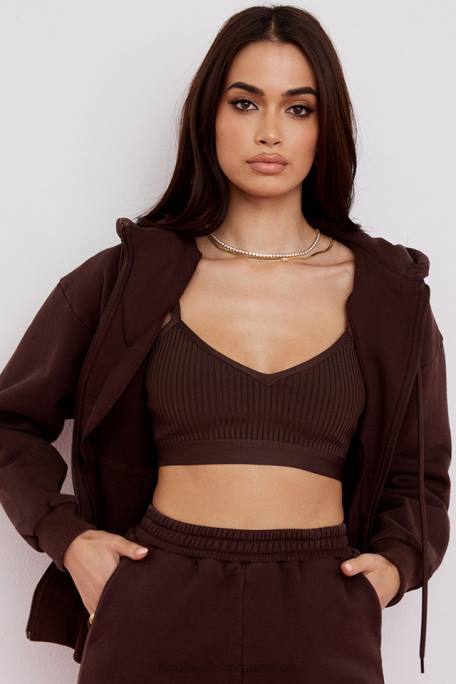 House of CB Kleidung Z26T767 Storm Chocolate Kapuzenpullover mit durchgehendem Reißverschluss