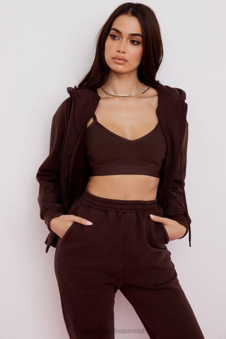 House of CB Kleidung Z26T767 Storm Chocolate Kapuzenpullover mit durchgehendem Reißverschluss