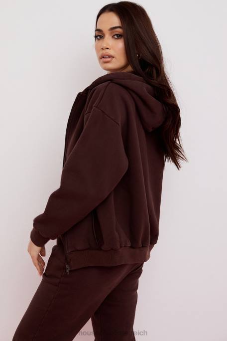 House of CB Kleidung Z26T767 Storm Chocolate Kapuzenpullover mit durchgehendem Reißverschluss