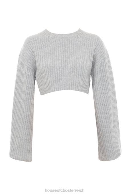 House of CB Kleidung Z26T771 Shana Grey übergroßer kurz geschnittener Rippenpullover