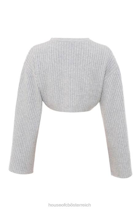 House of CB Kleidung Z26T771 Shana Grey übergroßer kurz geschnittener Rippenpullover