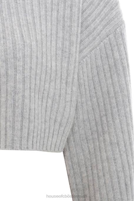 House of CB Kleidung Z26T771 Shana Grey übergroßer kurz geschnittener Rippenpullover