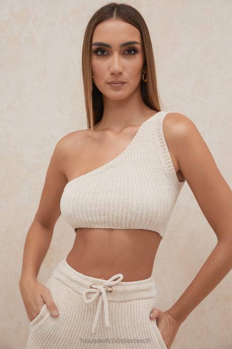 House of CB Kleidung Z26T781 Charlie cremefarbenes One-Shoulder-Crop-Top aus Chenille