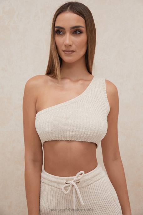 House of CB Kleidung Z26T781 Charlie cremefarbenes One-Shoulder-Crop-Top aus Chenille