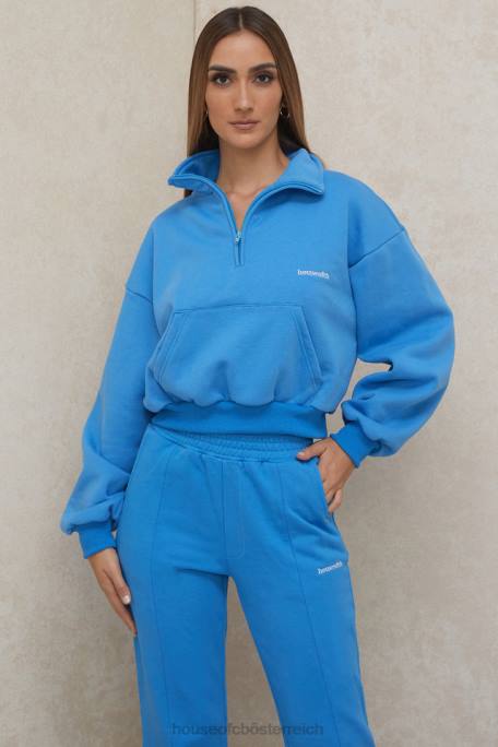 House of CB Kleidung Z26T790 Kurzes Sweatshirt mit Reißverschluss vorne in Mitch-Blau