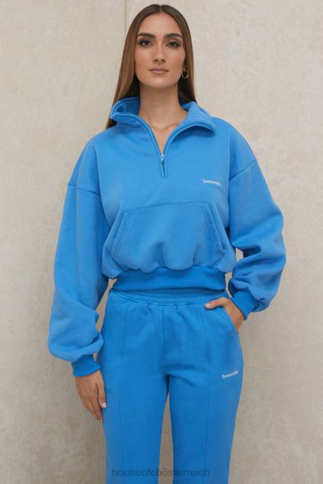 House of CB Kleidung Z26T790 Kurzes Sweatshirt mit Reißverschluss vorne in Mitch-Blau