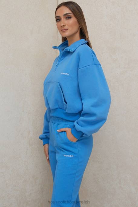 House of CB Kleidung Z26T790 Kurzes Sweatshirt mit Reißverschluss vorne in Mitch-Blau