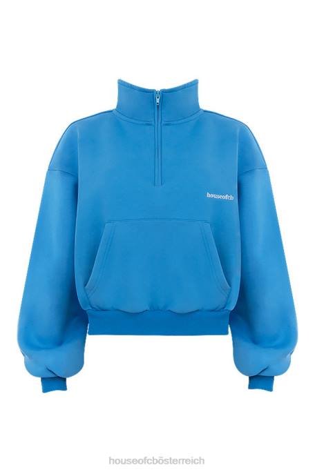 House of CB Kleidung Z26T790 Kurzes Sweatshirt mit Reißverschluss vorne in Mitch-Blau