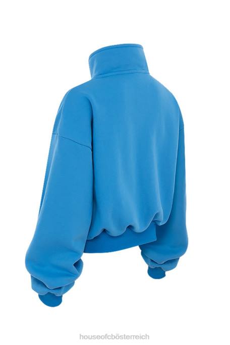 House of CB Kleidung Z26T790 Kurzes Sweatshirt mit Reißverschluss vorne in Mitch-Blau