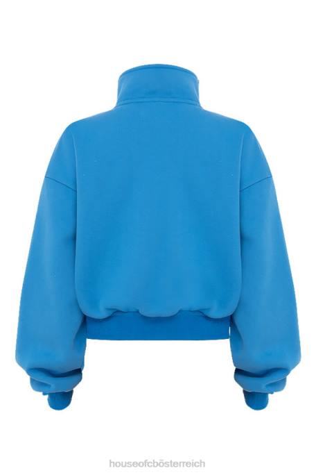 House of CB Kleidung Z26T790 Kurzes Sweatshirt mit Reißverschluss vorne in Mitch-Blau