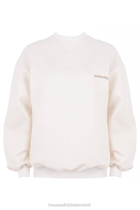 House of CB Kleidung Z26T799 Tommy Off White übergroßes Sweatshirt mit Rundhalsausschnitt