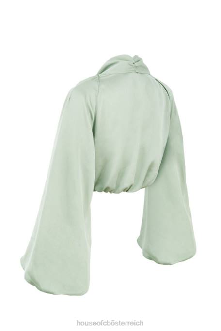 House of CB Kleidung Z26T807 Tosca Salbei Seidensatin-Blouson-Oberteil mit tiefem Ausschnitt