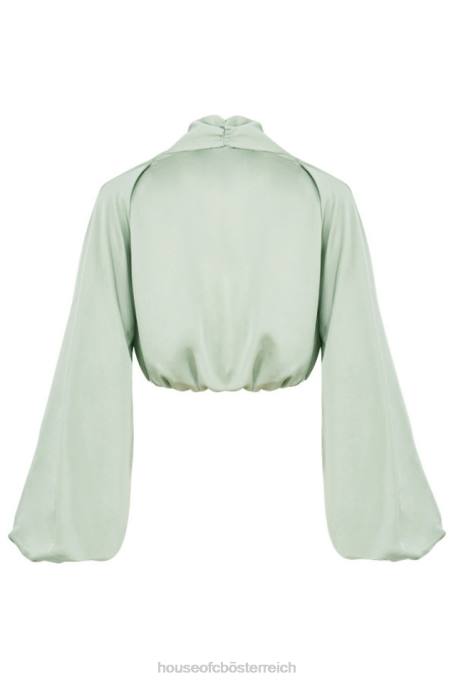 House of CB Kleidung Z26T807 Tosca Salbei Seidensatin-Blouson-Oberteil mit tiefem Ausschnitt