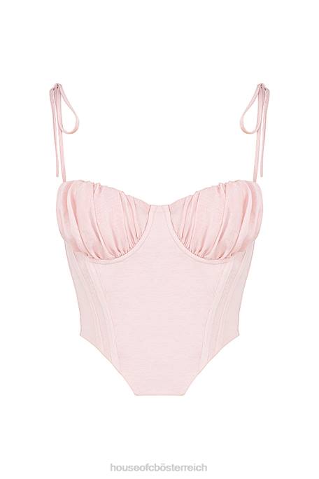 House of CB Kleidung Z26T81 Weidenbabyrosa Chiffon-Korsett mit gerafftem Brustausschnitt