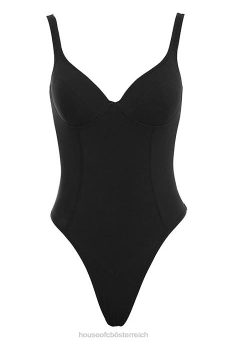 House of CB Kleidung Z26T811 Schwarz melierter Body aus weichem Jersey von Imani