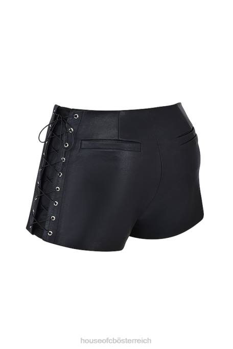 House of CB Kleidung Z26T868 Azora schwarze Micro-Mini-Shorts aus veganem Leder