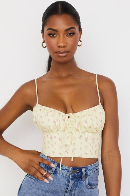 House of CB Kleidung Z26T88 Lilibeth Bustier-Oberteil mit gerafftem Blumenmuster und Zitronenblümchenmuster