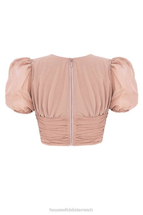 House of CB Kleidung Z26T90 Nora Tan Mesh-Korsett mit Puffärmeln gerafft