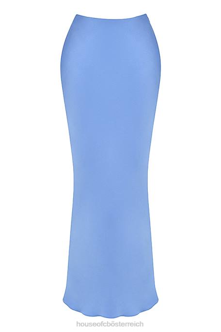 House of CB Kleidung Z26T902 Clara blauer schräg geschnittener Midirock aus Satin