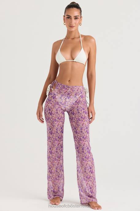 House of CB Kleidung Z26T929 Keala-Hose mit violetten Blumenausschnitten