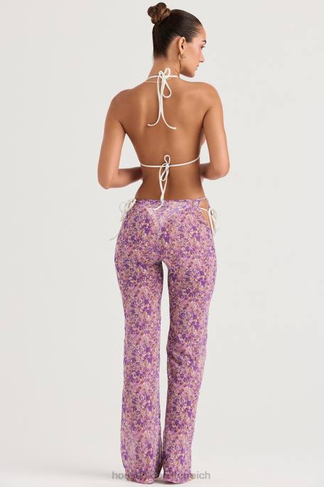 House of CB Kleidung Z26T929 Keala-Hose mit violetten Blumenausschnitten