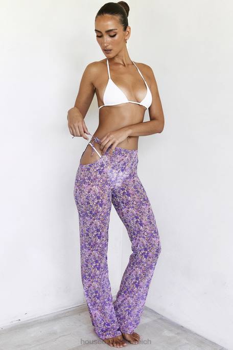 House of CB Kleidung Z26T929 Keala-Hose mit violetten Blumenausschnitten