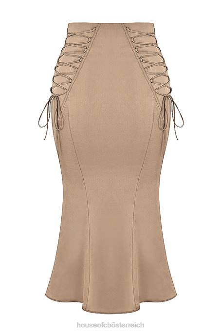 House of CB Kleidung Z26T937 Sidonie Latte Satin-Midirock mit Schnürung