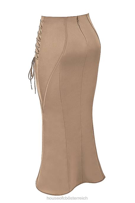 House of CB Kleidung Z26T937 Sidonie Latte Satin-Midirock mit Schnürung