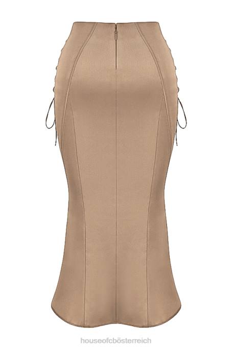 House of CB Kleidung Z26T937 Sidonie Latte Satin-Midirock mit Schnürung