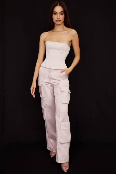 House of CB Kleidung Z26T941 Daria Crystal Satin-Cargohose mit geradem Bein