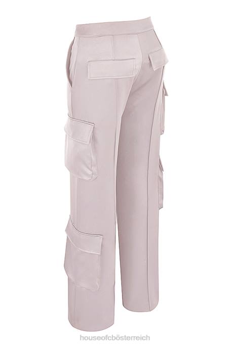 House of CB Kleidung Z26T941 Daria Crystal Satin-Cargohose mit geradem Bein