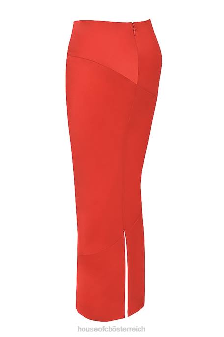 House of CB Kleidung Z26T943 Colette Scarlet Satin-Midirock mit niedriger Taille