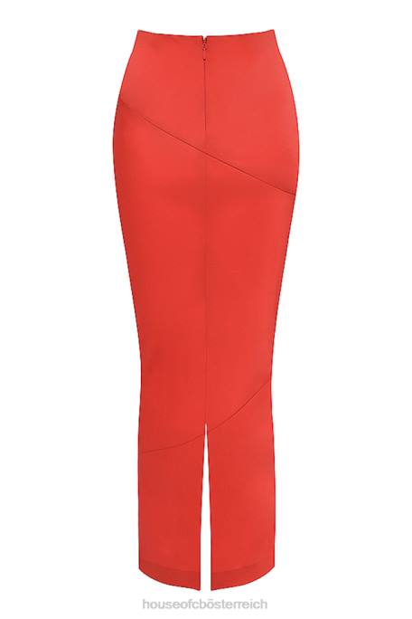 House of CB Kleidung Z26T943 Colette Scarlet Satin-Midirock mit niedriger Taille