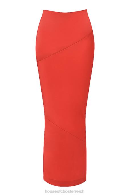 House of CB Kleidung Z26T943 Colette Scarlet Satin-Midirock mit niedriger Taille