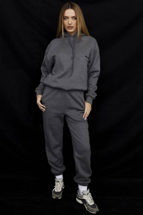 House of CB Kleidung Z26T945 Dunkelgraue Jogginghose mit Fleece-Rückseite in Himmelblau