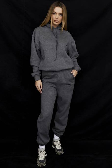 House of CB Kleidung Z26T945 Dunkelgraue Jogginghose mit Fleece-Rückseite in Himmelblau