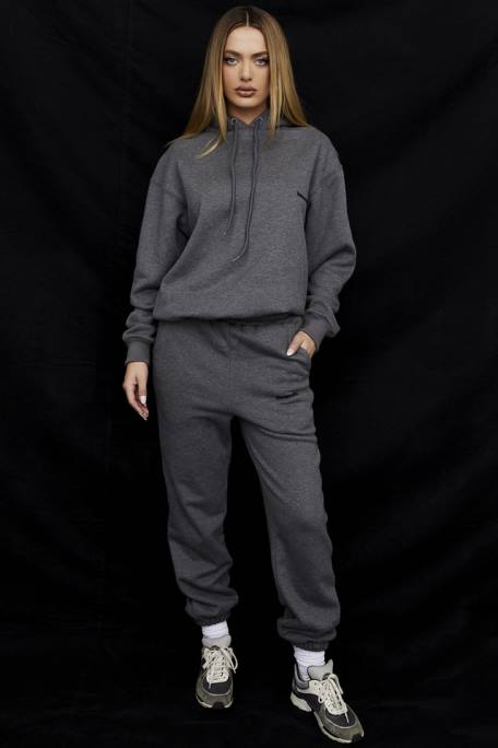 House of CB Kleidung Z26T945 Dunkelgraue Jogginghose mit Fleece-Rückseite in Himmelblau