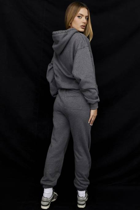 House of CB Kleidung Z26T945 Dunkelgraue Jogginghose mit Fleece-Rückseite in Himmelblau