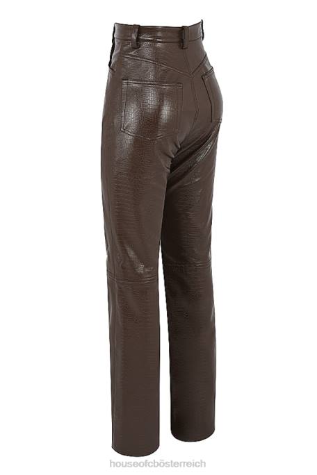 House of CB Kleidung Z26T954 Inaya-Hose aus veganem Stretch-Leder in Schokoladen-Kroko-Optik